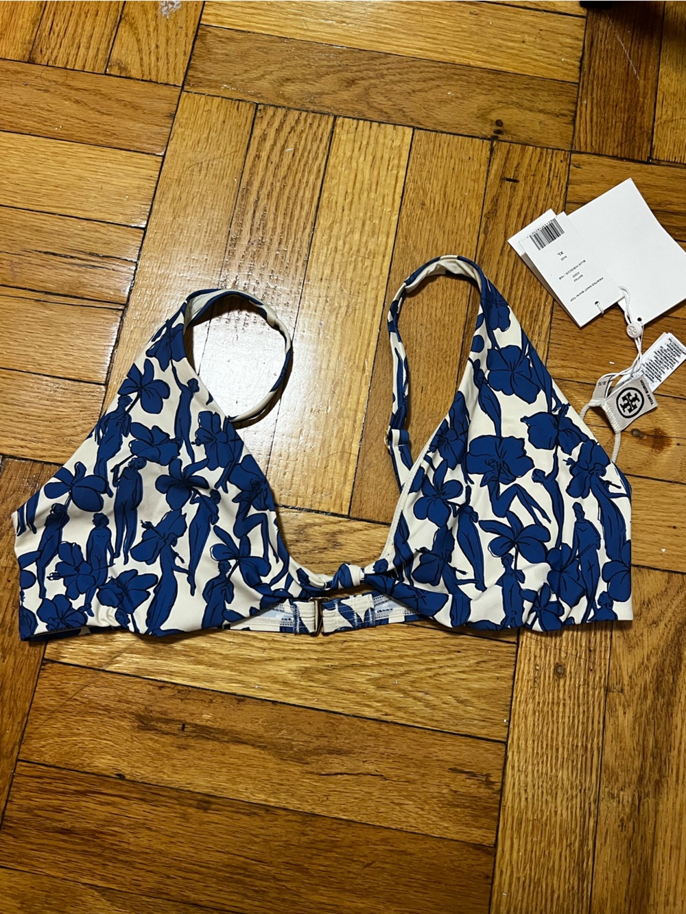 Tory Burch Blue Floral Bikini Top